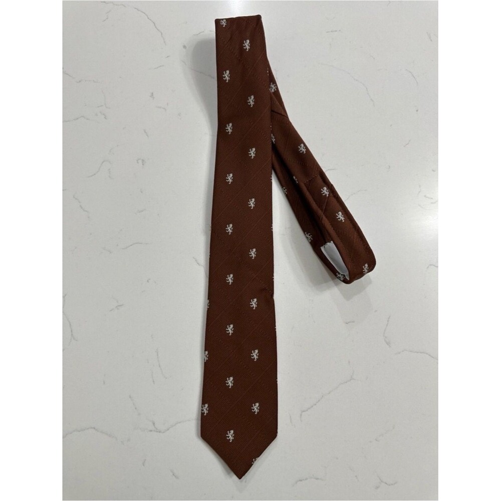 Men's Brown Patterned Silk Tie - Unbranded